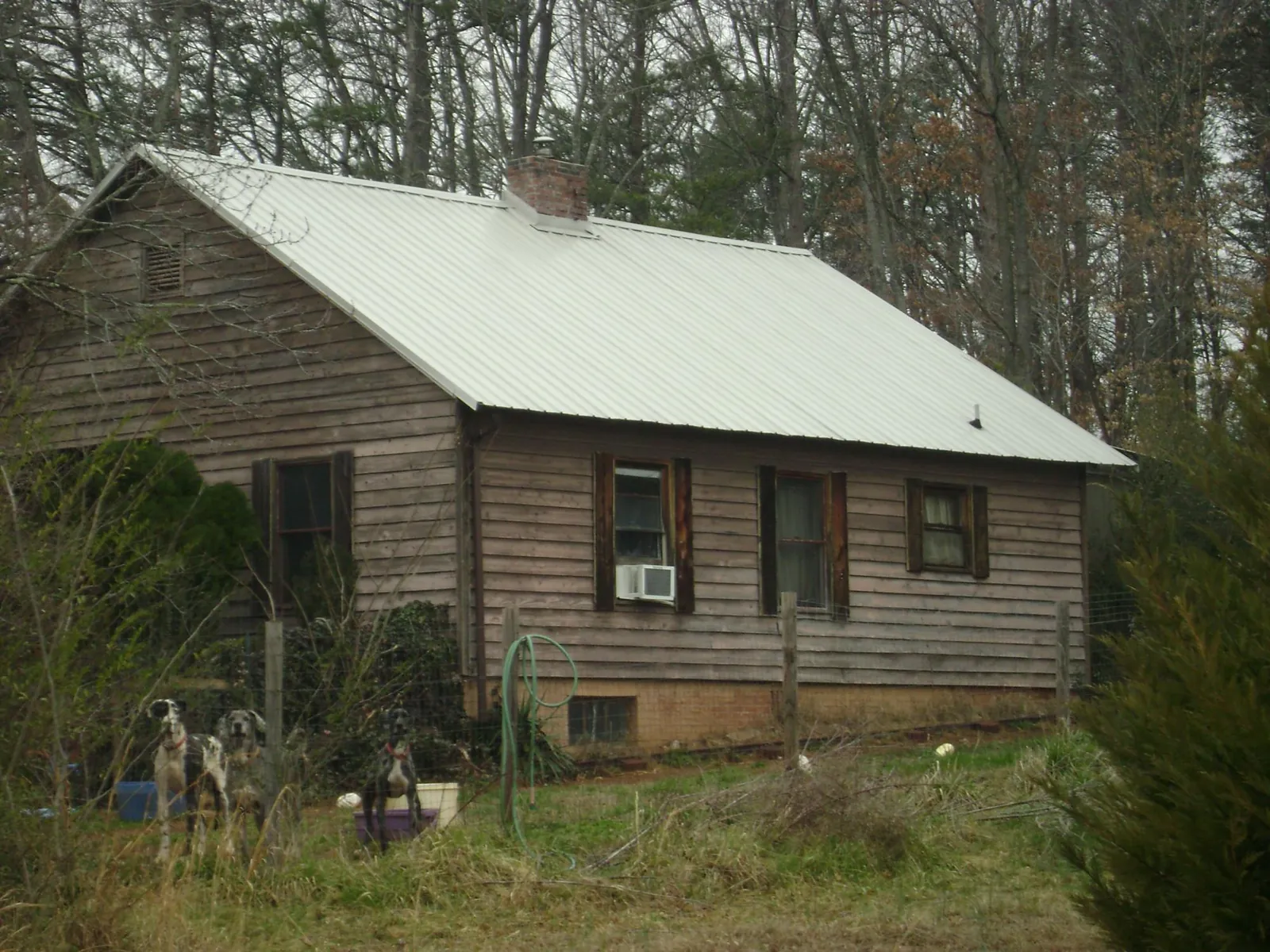 White metal roof on an old wood sided farmhouse, from a Asphalt Shingle Roof Repair job in East Smithfield
